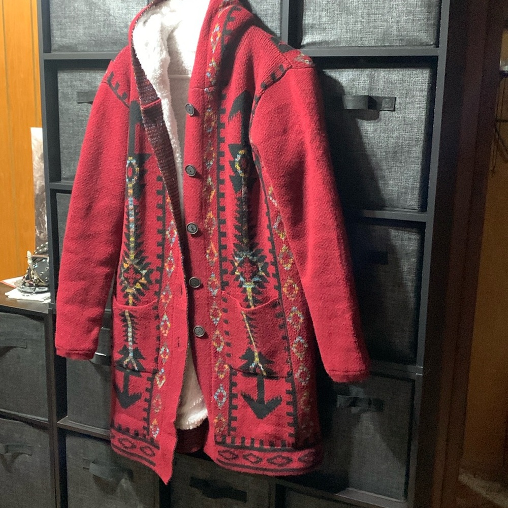 Very warm past the hip button up cardigan sweater/ jacket